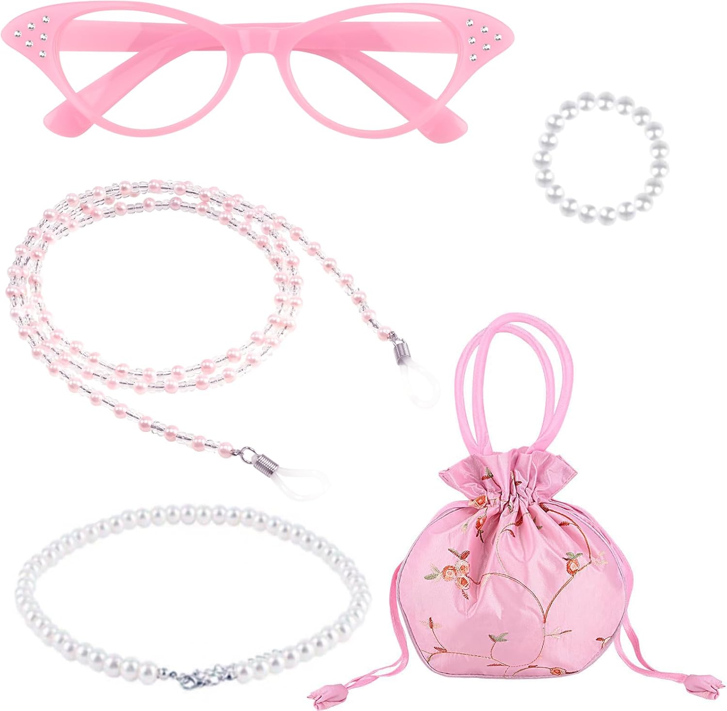 5 PCS Old Lady Costume Set Eyeglasses Glasses Chain Necklace Bracelet for Women Granny Dress Up